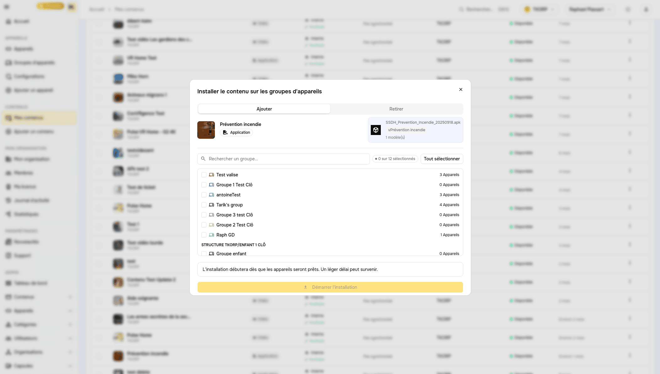 Déploiement de contenu sur un groupe d'appareils