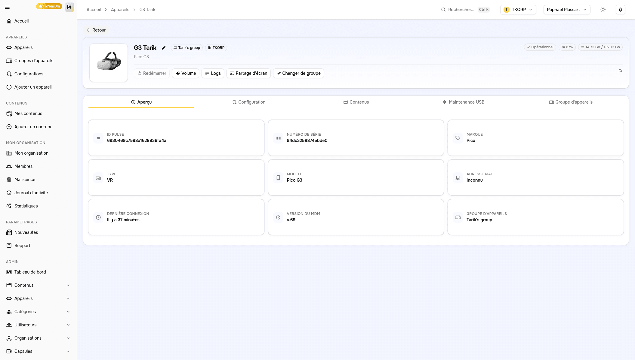 Organisation des appareils par groupes dans Pulse